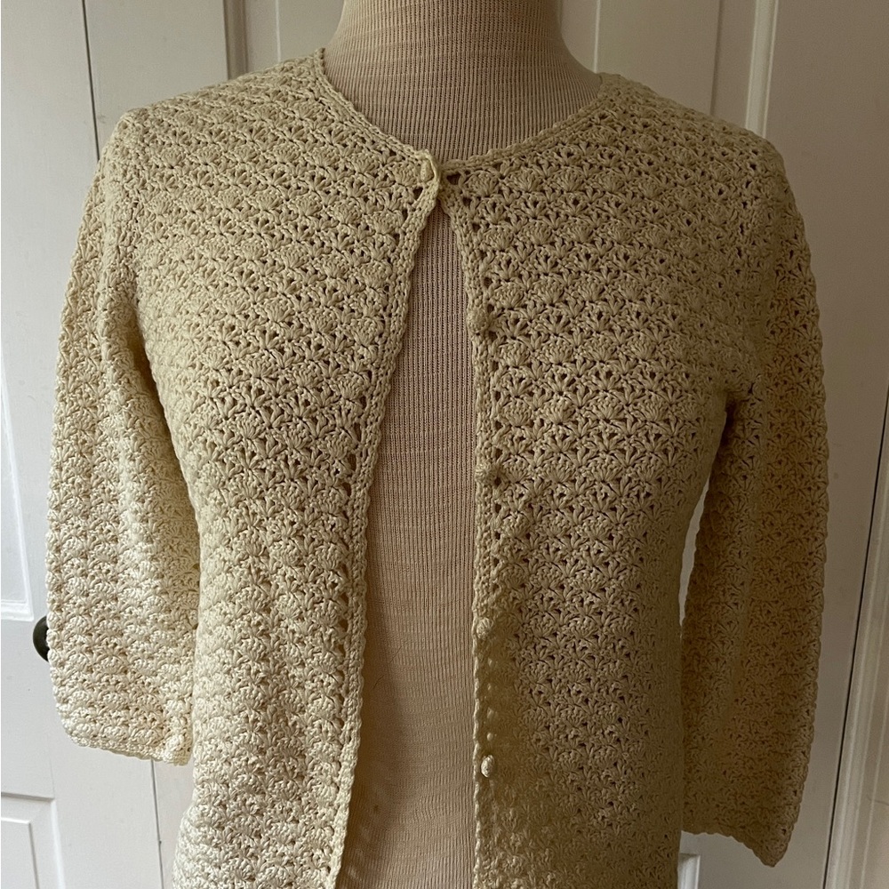 Lauren Ralph Lauren Cream Crochet Cardigan Hand Knit